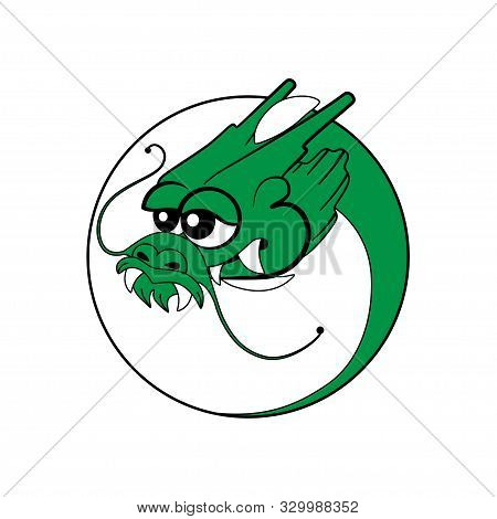 Chinese Green Circle Dragon Logo. Vector Illustration