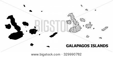 Solid And Mesh Vector Map Of Galapagos Islands. Wire Frame 2d Polygonal Mesh In Vector Eps Format, G