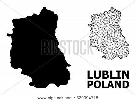 Solid And Mesh Vector Map Of Lublin Province. Wire Carcass Flat Triangular Mesh In Eps Vector Format