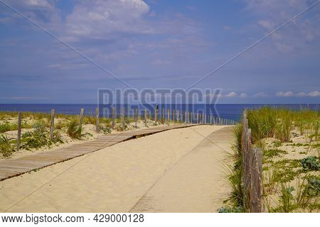 Sandy Path Access To Sea Beach In Lege Cap Ferret Ocean In France