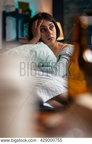 Vulnerable Traumatised Stress Victim Woman With Bipolar Disorder, Feeling Lonely Hopeless Thinking O