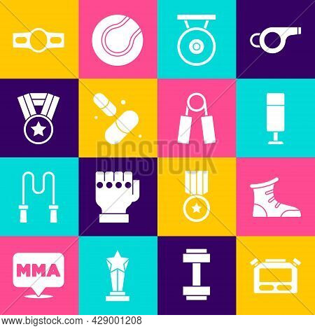 Set Stopwatch, Sport Boxing Shoes, Punching Bag, Gong, Vitamin Pill, Medal, Boxing Belt And Expander