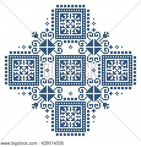 Zmijanje Embroidery Style Vector Pattern - Traditional Folk Art Design From Bosnia And Herzegovina W