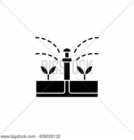 Irrigation Device Black Glyph Icon. Automated Watering System For Crop And Landscape. Avoid Soil Con