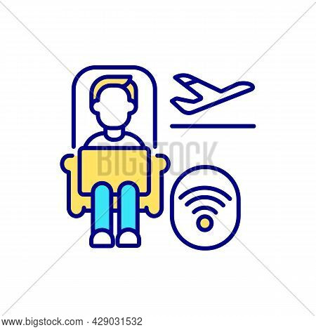 Internet Connection During Flight Rgb Color Icon. Wifi Hotspot Onboard. Network Access While Travell