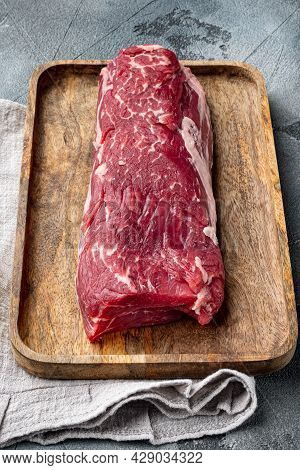Raw Beef Filet Mignon Steak Cut Set, On Gray Stone Background