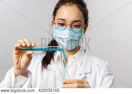 Doctors, Infectionist, Research And Covid19 Concept. Portrait Of Young Infectionist, Female Scientis