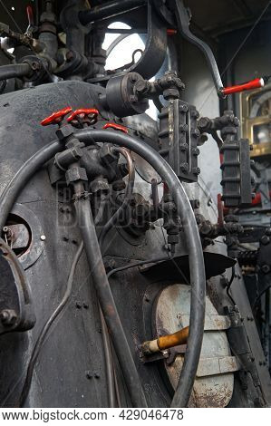 Neuf-brisach, France, June 27, 2021 : Old Locomotive Detail. A Group Of Volunteers Regularly Operate