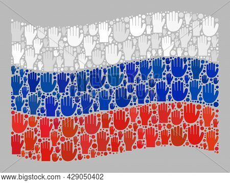 Mosaic Waving Russia Flag Designed Of Raised Like Arm Elements. Vector Voting Mosaic Waving Russia F