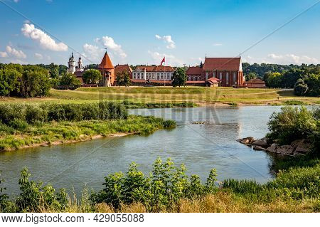 Cityscape Of Kaunas With Medieval Gothic Kaunas Castle In Kaunas, Lithuania. View From The Other Sid
