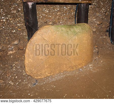 The megalithic blocks inside mysterious Ravne tunnels in Bosnian Pyramid Valley , Visoko . Bosnia and Herzegovina.