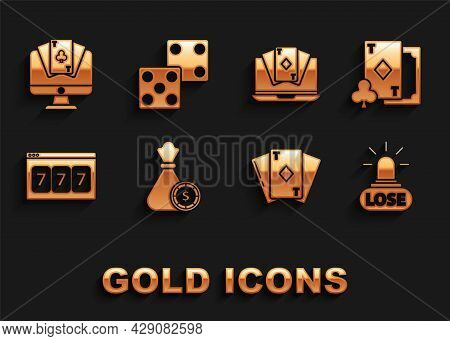 Set Money Bag And Casino Chips, Playing Card With Diamonds, Casino Losing, Online Slot Machine Lucky