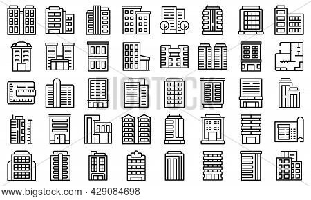 Multistory Building Icons Set Outline Vector. Architecture Interior. House Design