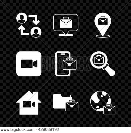 Set Project Team Base, Online Working, Video Camera Off Home, Camera And Freelancer Icon. Vector
