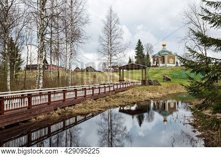 Spring Landscape. Olginsky Monastery In Early Spring, The Church Of St. Nicholas The Wonderworker Is