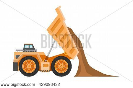 Dump Truck With Body Full Of Soil On White Background. Eps 10.