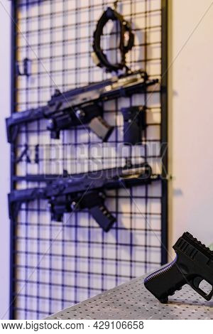 Set Of Plastic Game Guns For Kids In Amusement Park, Safe Shooting Range, Shooting Training