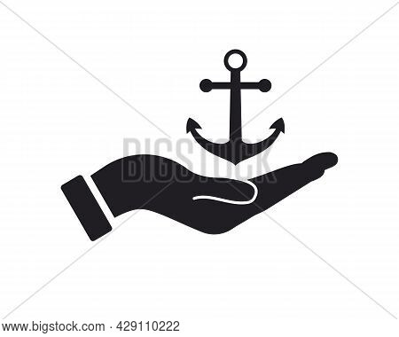 Hand Anchor Logo Design. Anchor Logo With Hand Concept Vector. Hand And Anchor Logo Design