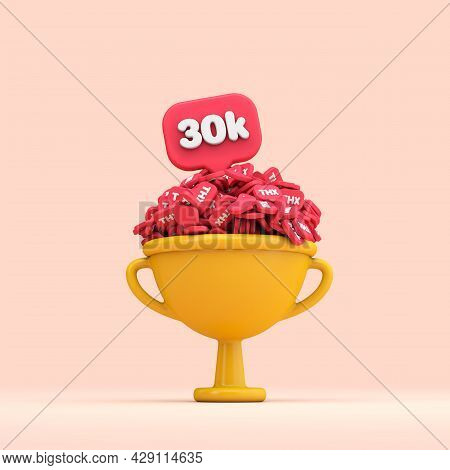 Thank You 30k Social Media Followers Celebration Trophy. 3d Render