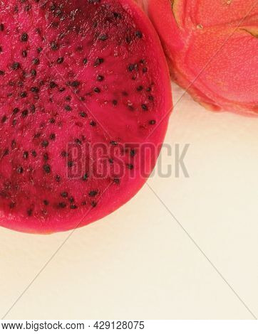 Pitaya Or Dragon Fruit Showing Inside And Outside With Copy Space