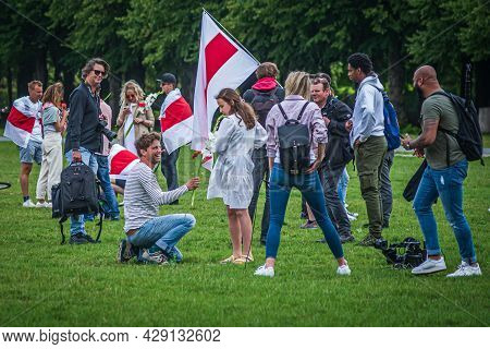 August 07, 2021, The Hague, Netherlands, Belarusian Protestors On The Peaceful Meeting Demand Freedo