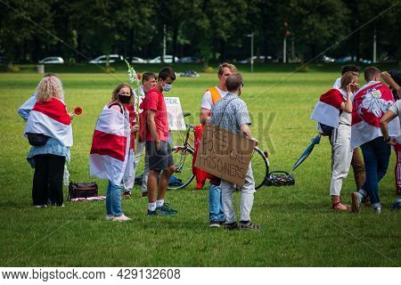 August 07, 2021, The Hague, Netherlands, Belarusian Protestors On The Peaceful Meeting Demand Freedo