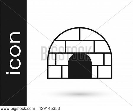 Black Igloo Ice House Icon Isolated On White Background. Snow Home, Eskimo Dome-shaped Hut Winter Sh