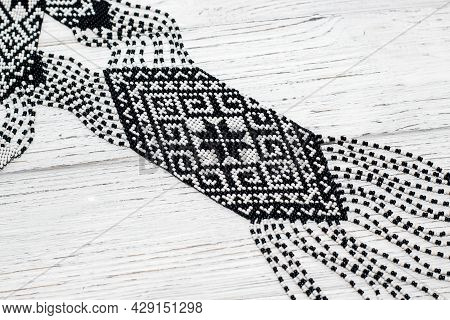 Ethnic Jewelry Necklace Made Of Beads, Ukrainian Necklace. Hand Weaving Beadwork.
