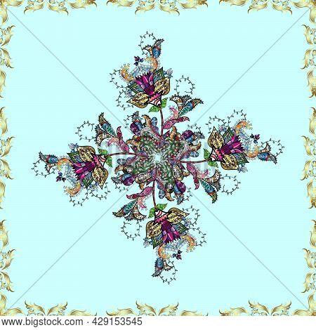 Millefleurs. Pretty Vintage Feedsack Pattern In Small Yellow, Black And Neutral, Flowers. Floral Swe