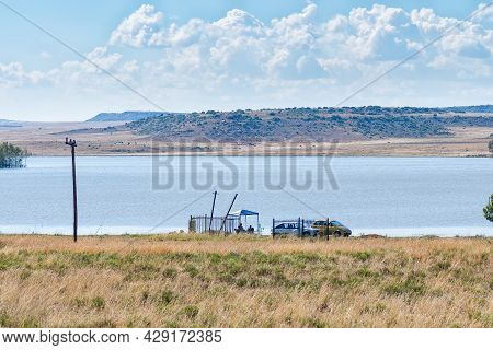 Smithfield, South Africa - April 23, 2021: Anglers At The Dam At Smithfield In The Free State Provin