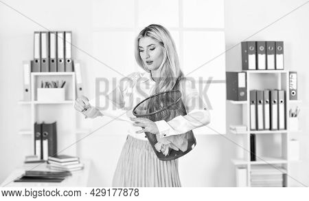 I Need That Paper. Woman Holding Recycling Bin. Paper Will Go To Bin With Waste Paper. Save Our Plan