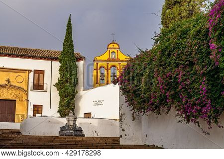 Cordoba, Spain - November 02, 2019: Capuchinos Square, Plaza De Capuchinos With Monument Christ Of T