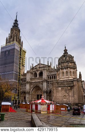 Toledo, Spain - Dec 01, 2019: The Primate Cathedral Of Saint Mary Of Toledo, Catedral Primada Santa 