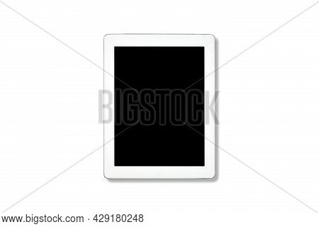 Clipping Path. Top View(flat Lay) Of Tablet Modern White With Touch Screen Black Empty(mockup) Isola