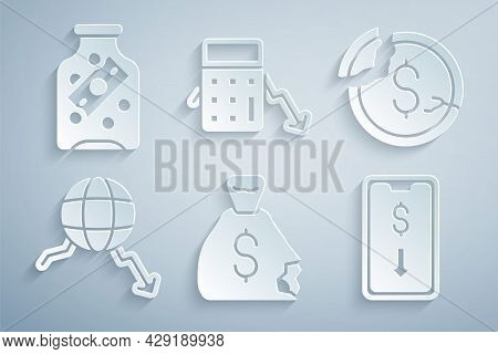 Set Money Bag, Dollar Rate Decrease, Global Economic Crisis, Mobile Stock Trading, Calculation Of Ex