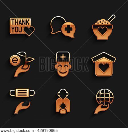 Set Male Doctor, Taking Care Of Children, Hand Holding Earth Globe, Shelter For Homeless, Medical Pr