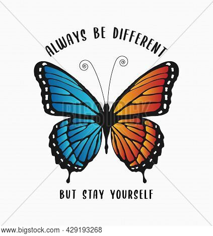 Butterfly Print With Colorful Wings And Slogan Text For T-shirt Design. Typography Graphics For Girl