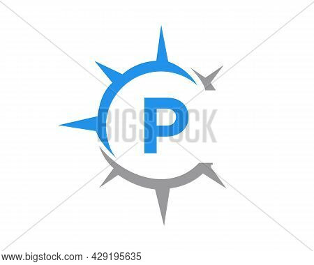 Compass Logo Design With P Letter Concept. Compass Concept With P Letter Typography