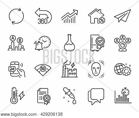 Vector Set Of Report Timer, Electricity Power And Talk Bubble Line Icons Set. 24h Service, Chemistry