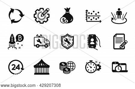 Vector Set Of Cogwheel Timer, Time Management And User Call Icons Simple Set. Carousels, Car Service
