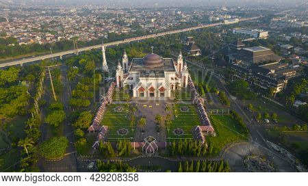Aerial View Of At Tin Grand Mosque, Where This Mosque Is The Largest Mosque In Indonesia Which Is Lo