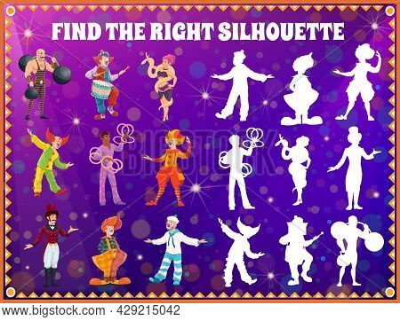 Shadow Match Kids Game With Circus Performers. Find Right Silhouette Education Game, Memory Puzzle A