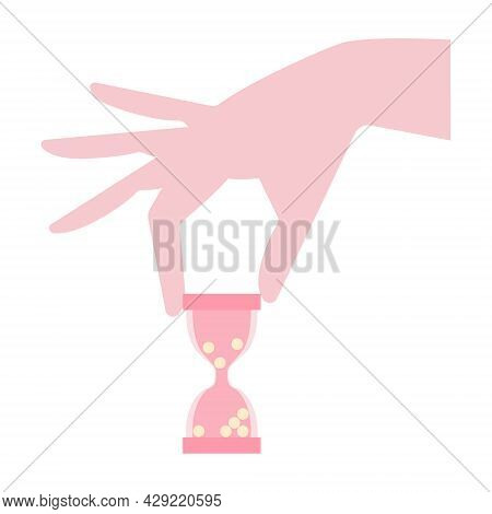 Female Hand Holding Hourglass. Fertility Time Is Coming Out. Age, Pregnancy, Menapause Concepts. Can