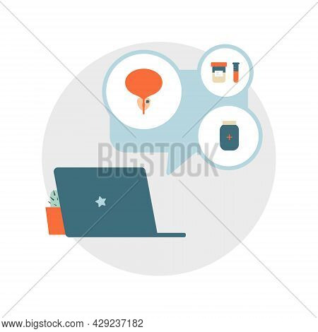 Laptop And Speech Bubble With Information On Prostate Cancer Treatment Flat Illustration. Telemedici