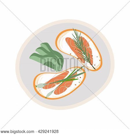 Delicious Avocado And Salmon Sandwich Isolated On White Background