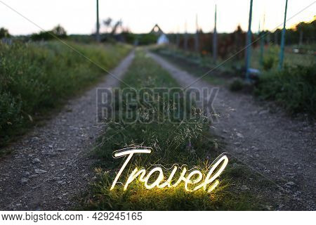Yellow Neon Sign Travel. Trendy Style. Neon Sign. Custom Neon. Travel Vibe.
