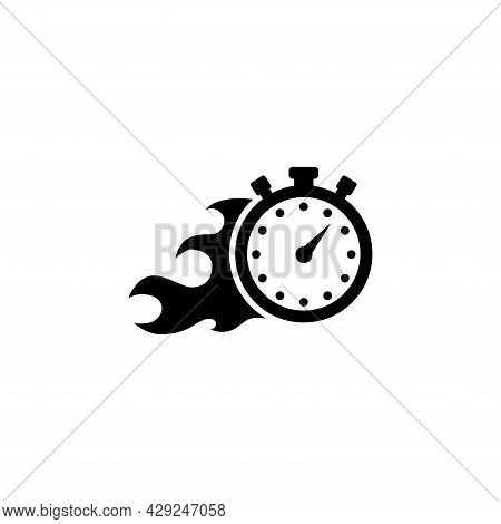 Faster Stopwatch, Fire Time, Express Delivery. Flat Vector Icon Illustration. Simple Black Symbol On