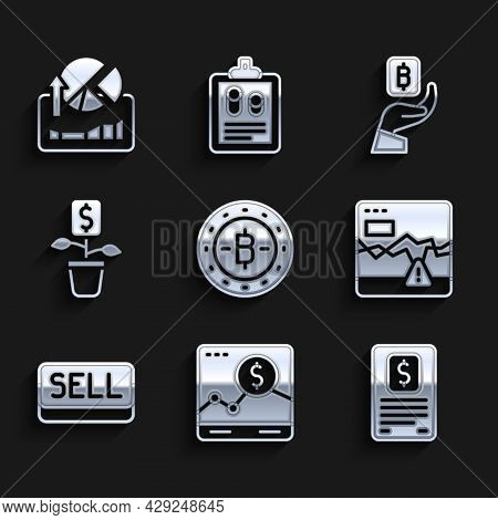 Set Bitcoin, Website With Growth Graph, Business Finance Report, Failure Stocks Market, Sell Button,