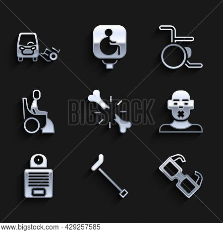 Set Human Broken Bone, Walking Stick Cane, Eyeglasses, Head Of Deaf And Dumb, Intercom, Woman Wheelc