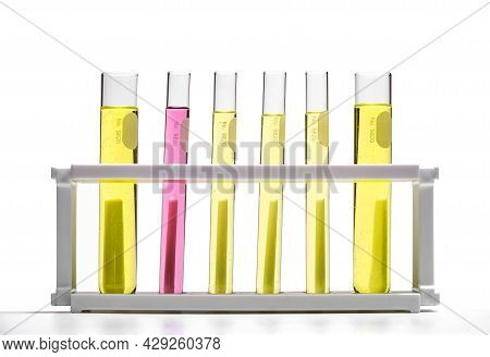 Potassium Permanganate Liquid And Nickle Chloride Liquid In Test Tube. Chemicals For Beauty Care In 